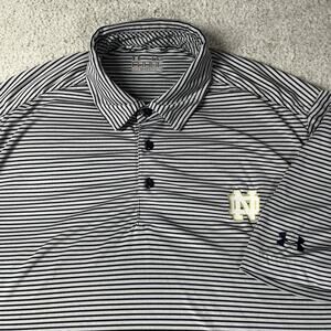 Notre Dame Shirt Men L Stripe Under Armour Polo Heatgear Fighting Irish Football
